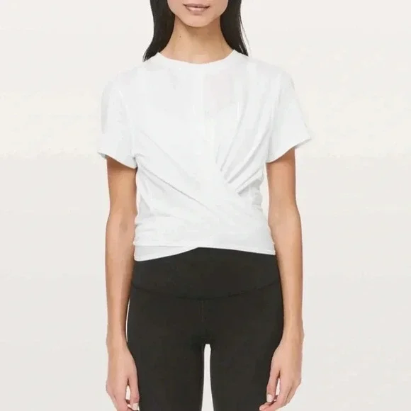 LULULEMON NWT Time to Restore Short Sleeve Cropped Crop Top White Wrap Tie 6 - Picture 3 of 10